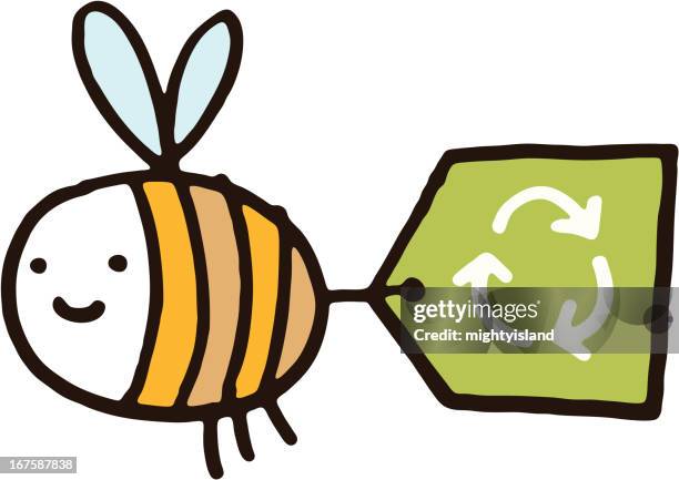 bee with recycling symbol - bumblebee white background stock illustrations