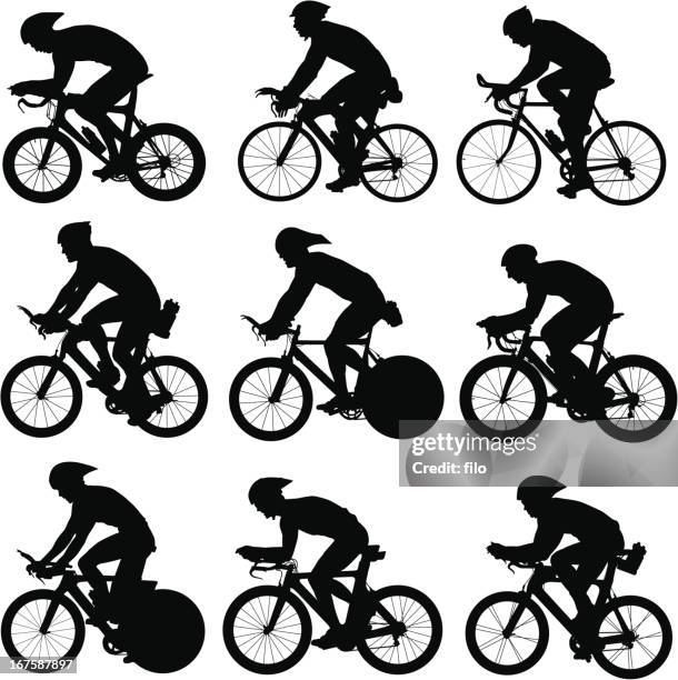 cycling silhouettes - racing bicycle stock illustrations