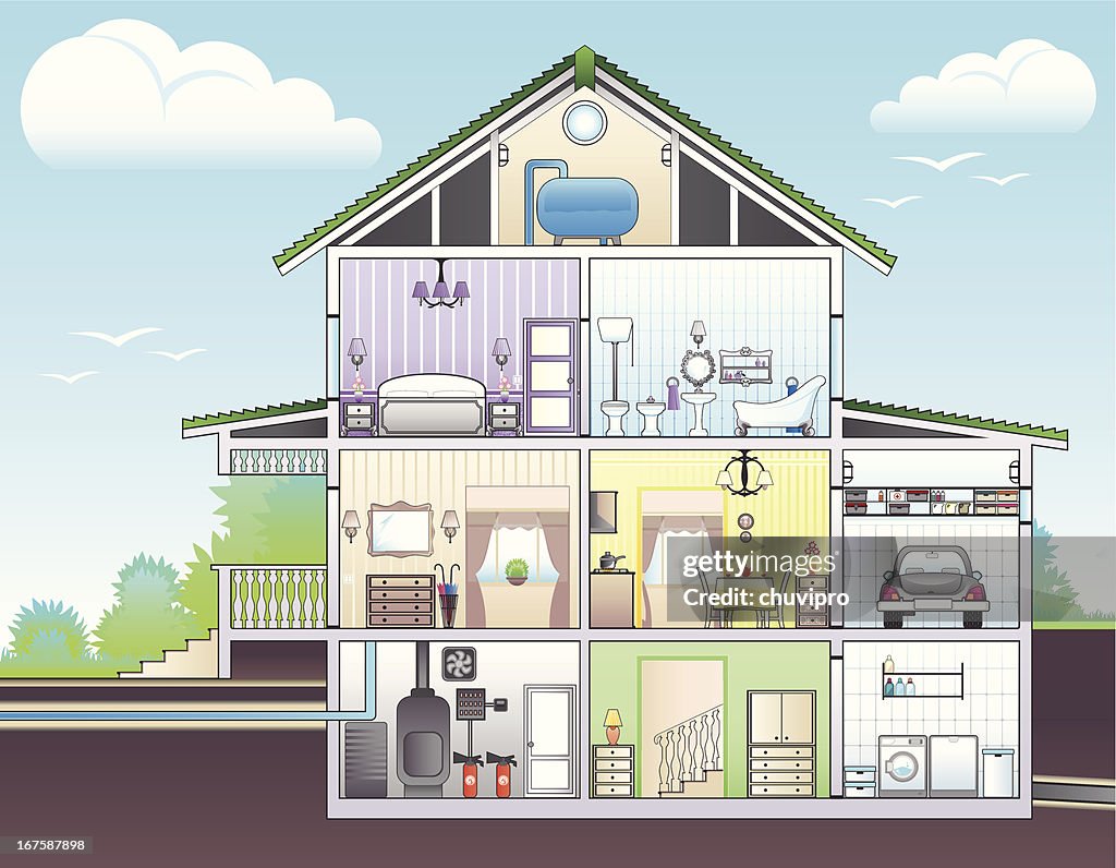 Illustration showing cutaway of house