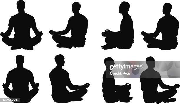 mehrere bilder eines mannes meditieren - meditation stock-grafiken, -clipart, -cartoons und -symbole