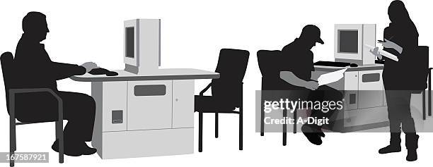 internet everywhere vector silhouette - person using screen reader stock illustrations
