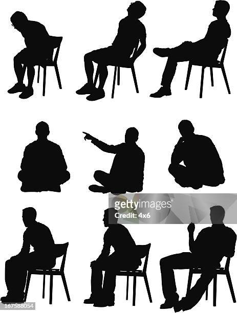 multiple images of a man in different activities - cross legged 幅插畫檔、美工圖案、卡通及圖標