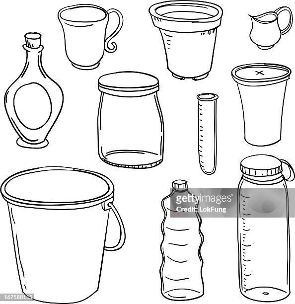 ilustrações de stock, clip art, desenhos animados e ícones de os recipientes de recolha em preto e branco - wine cork