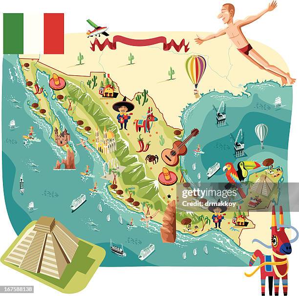 bildbanksillustrationer, clip art samt tecknat material och ikoner med cartoon map of mexico - los cabos