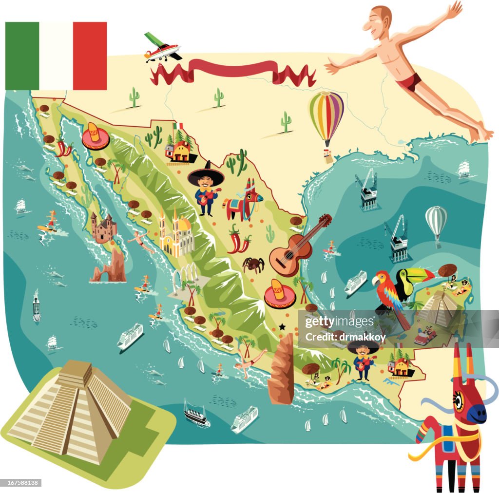 Cartoon map of Mexico