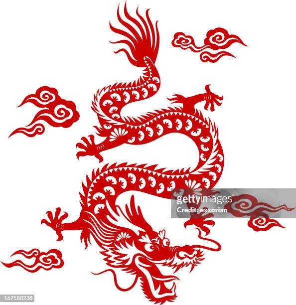 chinese dragon paper-cut art - chinese dragon stock illustrations