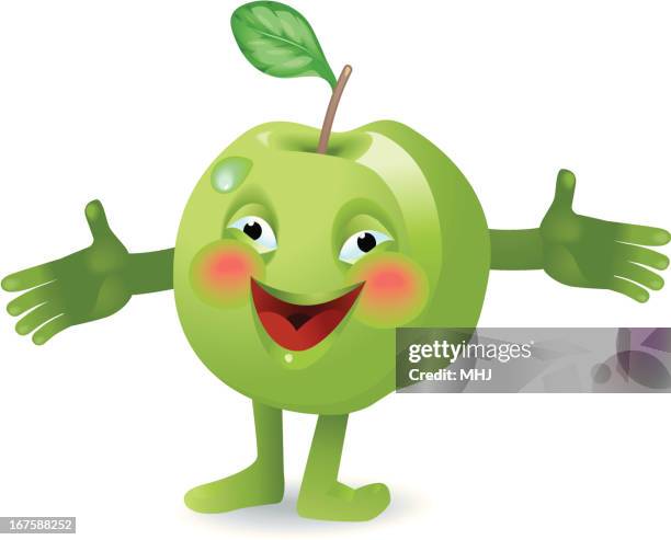 happy apple - fruit stand stock illustrations