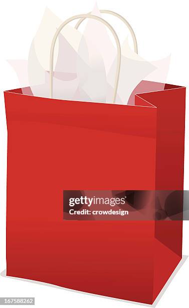 stockillustraties, clipart, cartoons en iconen met red gift bag with tissue paper - goodie bag
