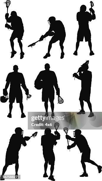 multiple images of a lacrosse player - lacrosse stock illustrations
