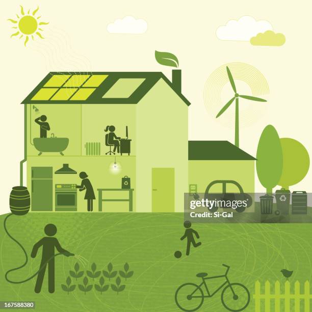 eco-friendly house (green world series) - clean desk stock illustrations