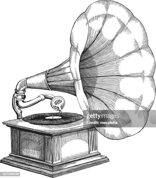stockillustraties, clipart, cartoons en iconen met gramophone - gravure gefabriceerd object