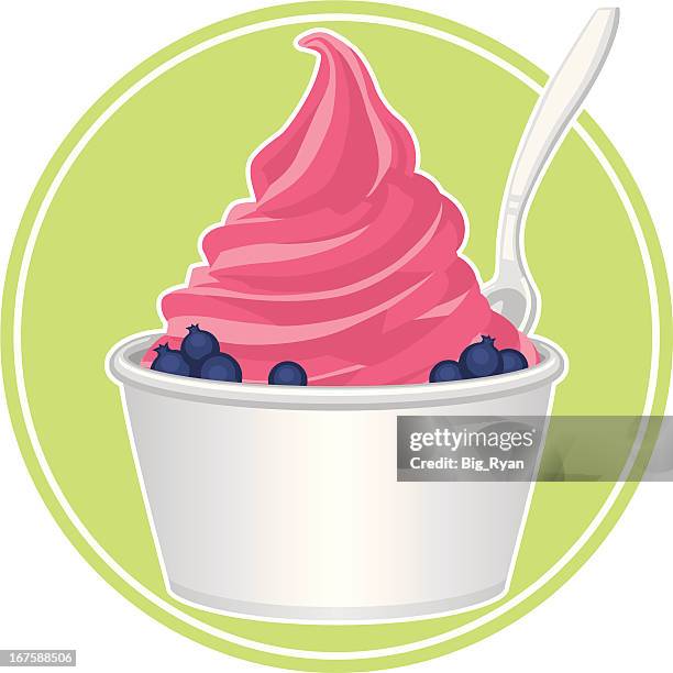 ilustraciones, imágenes clip art, dibujos animados e iconos de stock de rosa yogur helado - ice cream cup