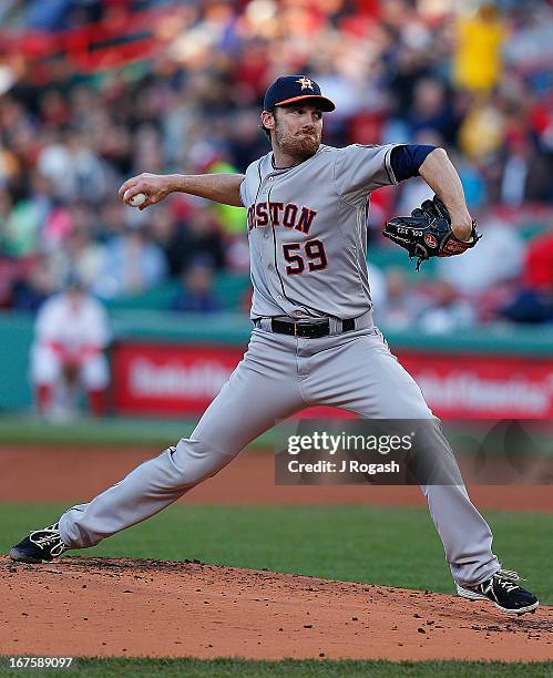 Philip Humber of the Houston Astros pitches against the Boston Red Sox at Fenway Park on April 25, 2013 in Boston, Massachusetts.