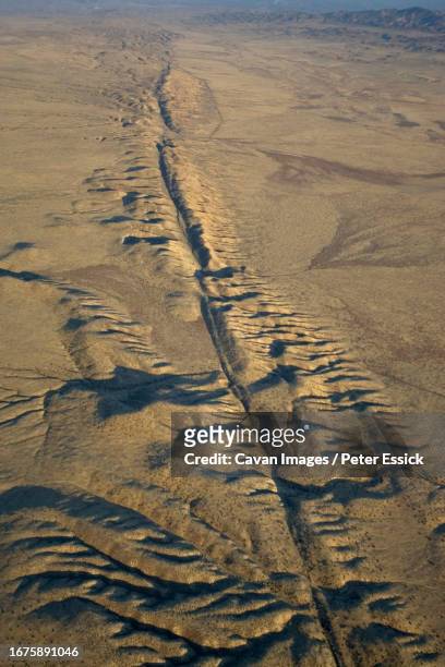 aerial of the san andeas fault - san andreas fault stock pictures, royalty-free photos & images