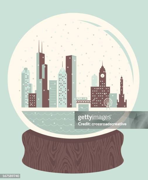 snow globe chicago - snow globe stock-grafiken, -clipart, -cartoons und -symbole