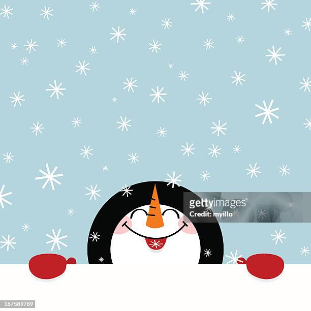 bildbanksillustrationer, clip art samt tecknat material och ikoner med let it snow snowman happy illustration vector winter cute - snögubbe