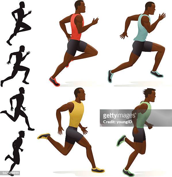 stockillustraties, clipart, cartoons en iconen met sprinters - men's track