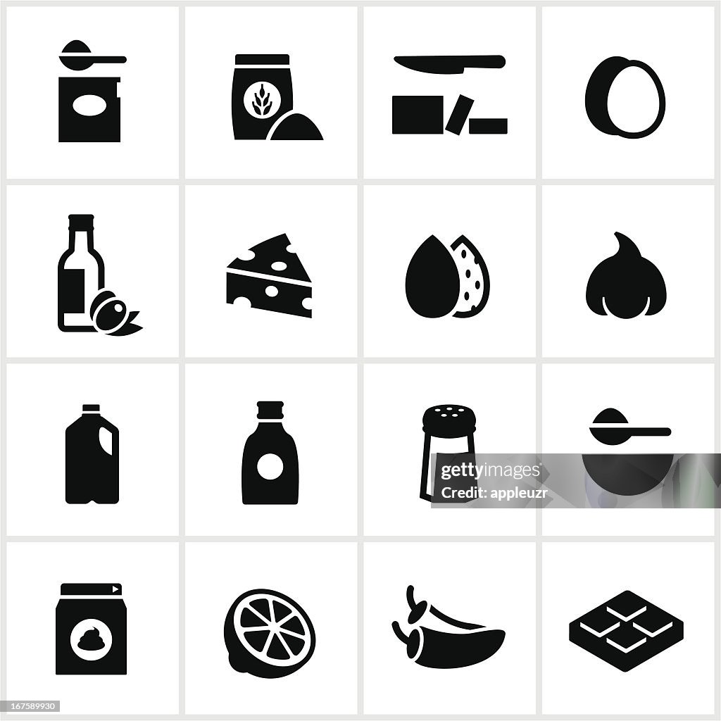 Black Baking and Cooking Ingredients Icons