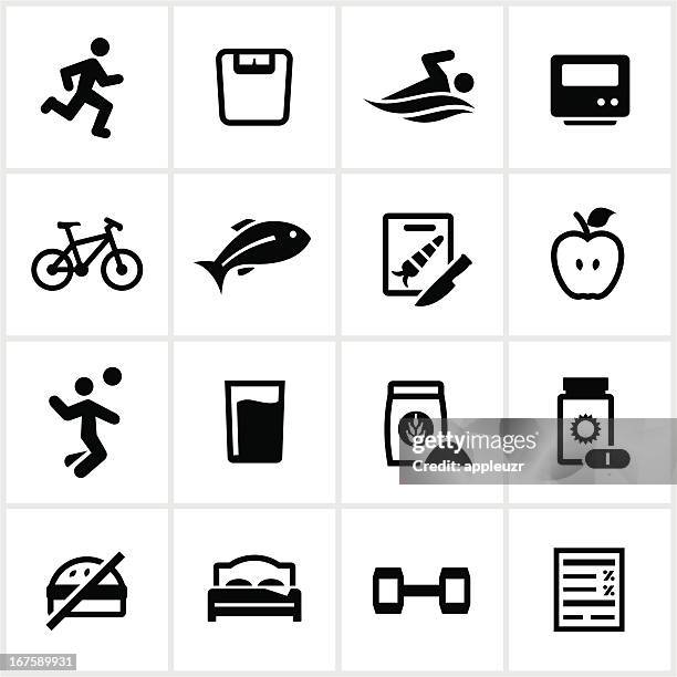 black healthy lifestyle icons - step counter stock illustrations