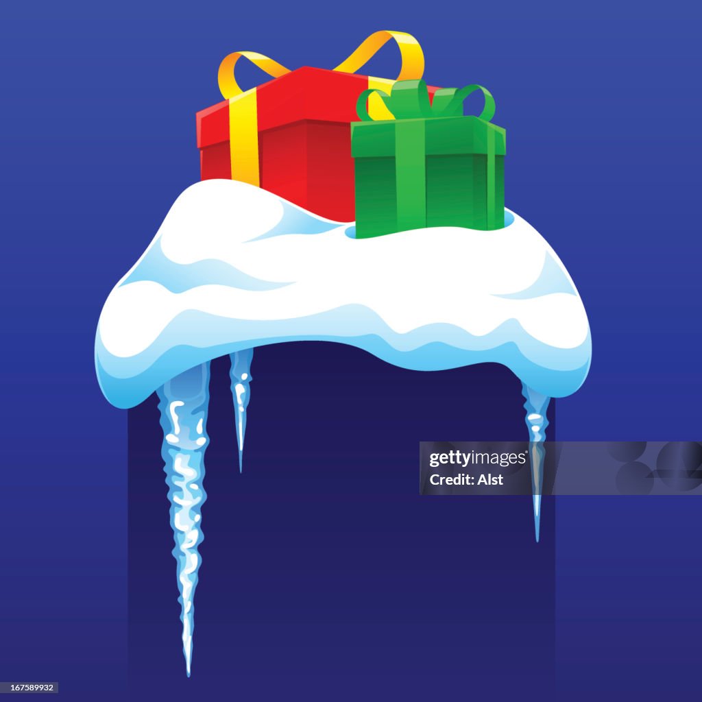 Two gift boxes on snow