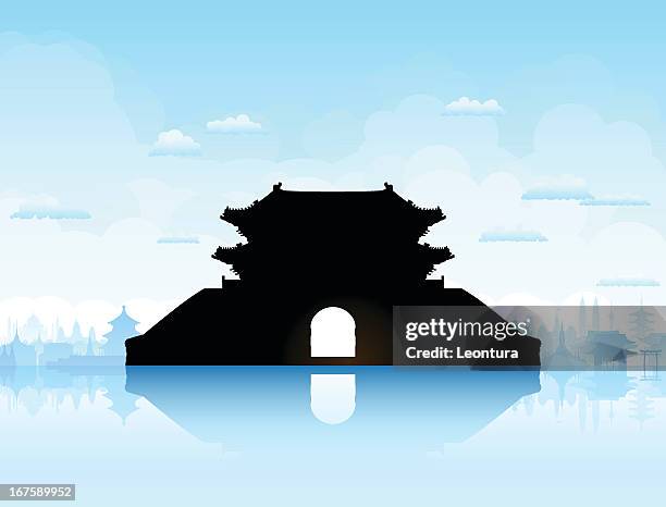 ilustraciones, imágenes clip art, dibujos animados e iconos de stock de sungnyemun (puerta de namdaemun), corea - seoul