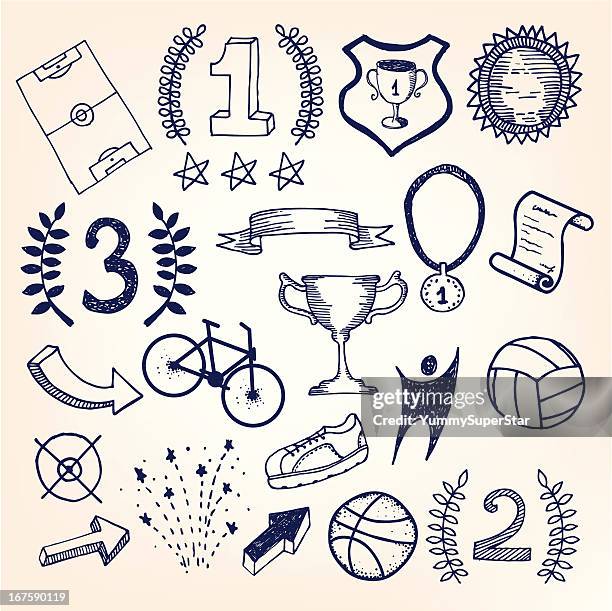 handgezeichnete skizzenhafte doodle-illustrationen - siegerpose stock-grafiken, -clipart, -cartoons und -symbole