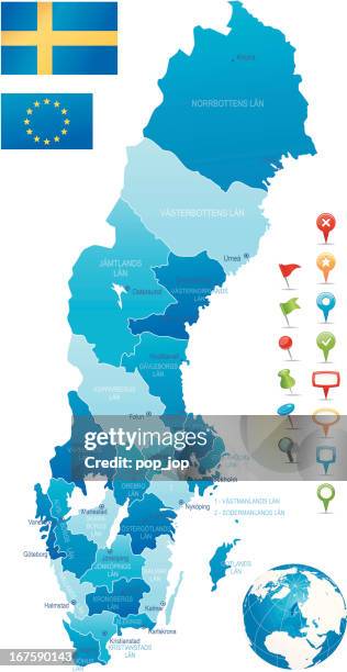 sweden - hughly detailed map - stockholm city stock illustrations