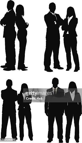 silhouette of business couple - business person stock illustrations