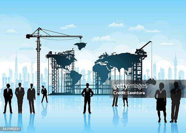 world scaffolding - building cloud reflection stock illustrations