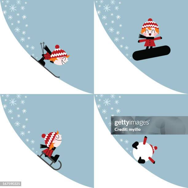 winter sports kid ski snowboard slide illustration vector - ski humour 幅插畫檔、美工圖案、卡通及圖標