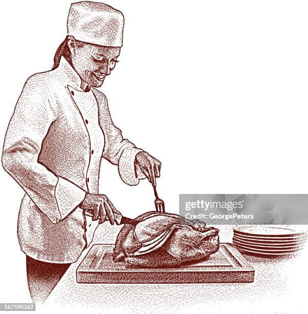 chef slicing turkey - free range stock illustrations