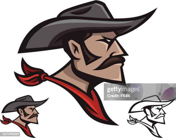 cowboy mustache mascot - pursed lips stock illustrations