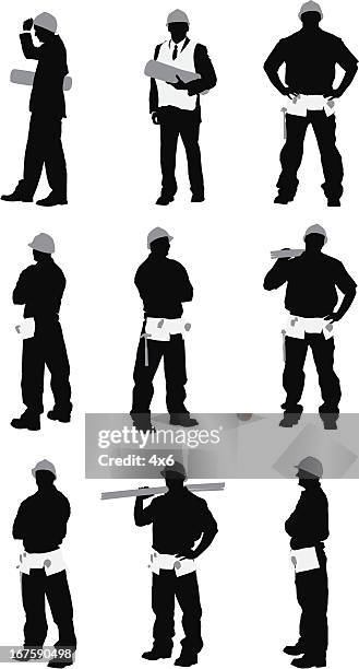 bildbanksillustrationer, clip art samt tecknat material och ikoner med architect and construction worker - blue collar construction isolated