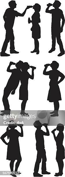 silhouette of people drinking - back to back silhouette stock illustrations