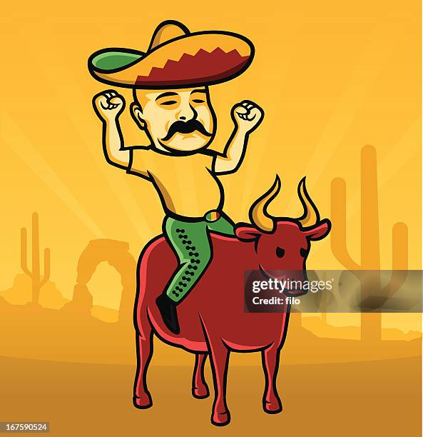 ilustraciones, imágenes clip art, dibujos animados e iconos de stock de mexicana bull rider - monta de toro