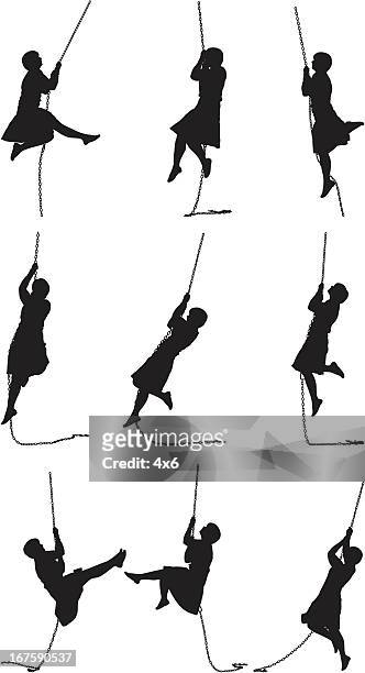 ilustrações, clipart, desenhos animados e ícones de mulher balançando de uma corda - clambering