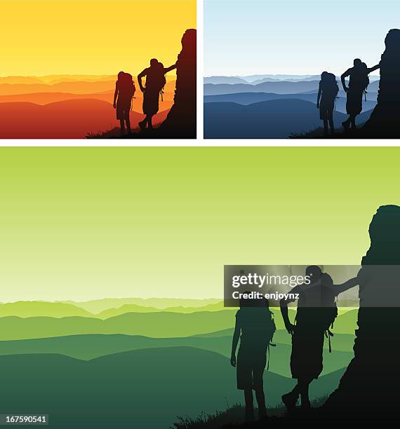 hikers - blue backpack stock illustrations