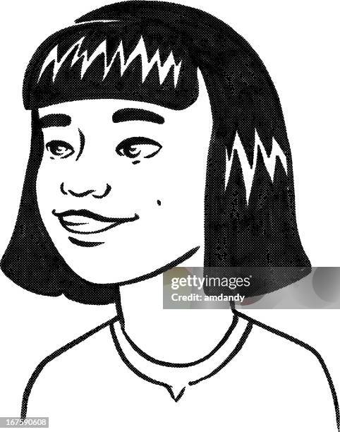 retro asian girl - child pulling face stock illustrations