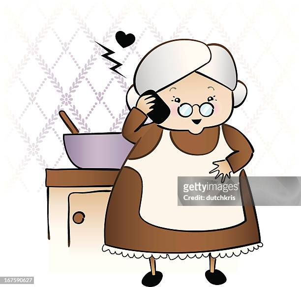illustrations, cliparts, dessins animés et icônes de granny sur le téléphone - mamie cuisine