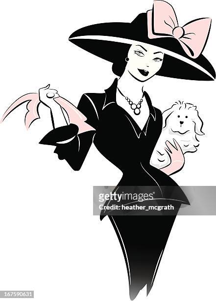 ilustrações de stock, clip art, desenhos animados e ícones de retro mulher com chapéu - luva formal