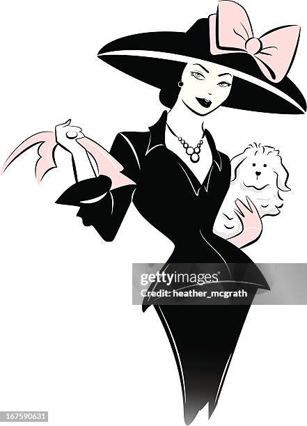 bildbanksillustrationer, clip art samt tecknat material och ikoner med retro woman with hat - diva människoroll