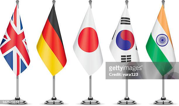 table flags representing a country - union jack white background stock illustrations