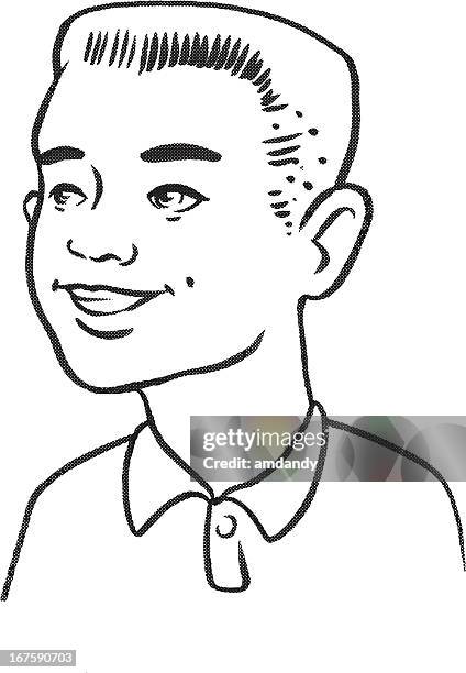 retro buzz cut kid - crew cut stock illustrations