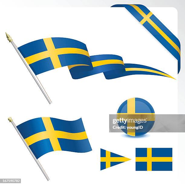 schwedische flagge set - sweden flag stock-grafiken, -clipart, -cartoons und -symbole