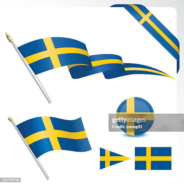 set of swedish flag designs on a white background - swedish flag stock illustrations
