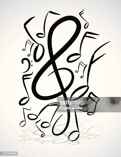freehand musik notizen abbildung - treble clef stock-grafiken, -clipart, -cartoons und -symbole