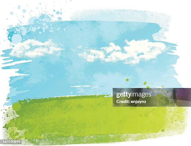 watercolour field - grass picture stock illustrations