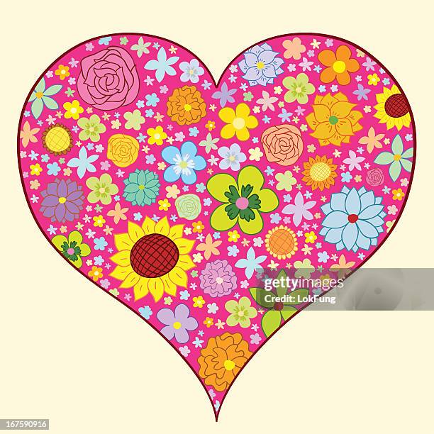 flowers pattern inside a heart shape frame - red carnation stock illustrations