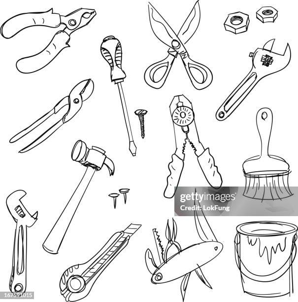 stockillustraties, clipart, cartoons en iconen met work tools in black and white - spijker