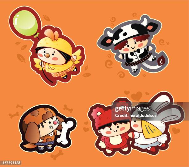 kids animal costume 3 - school play stock illustrations